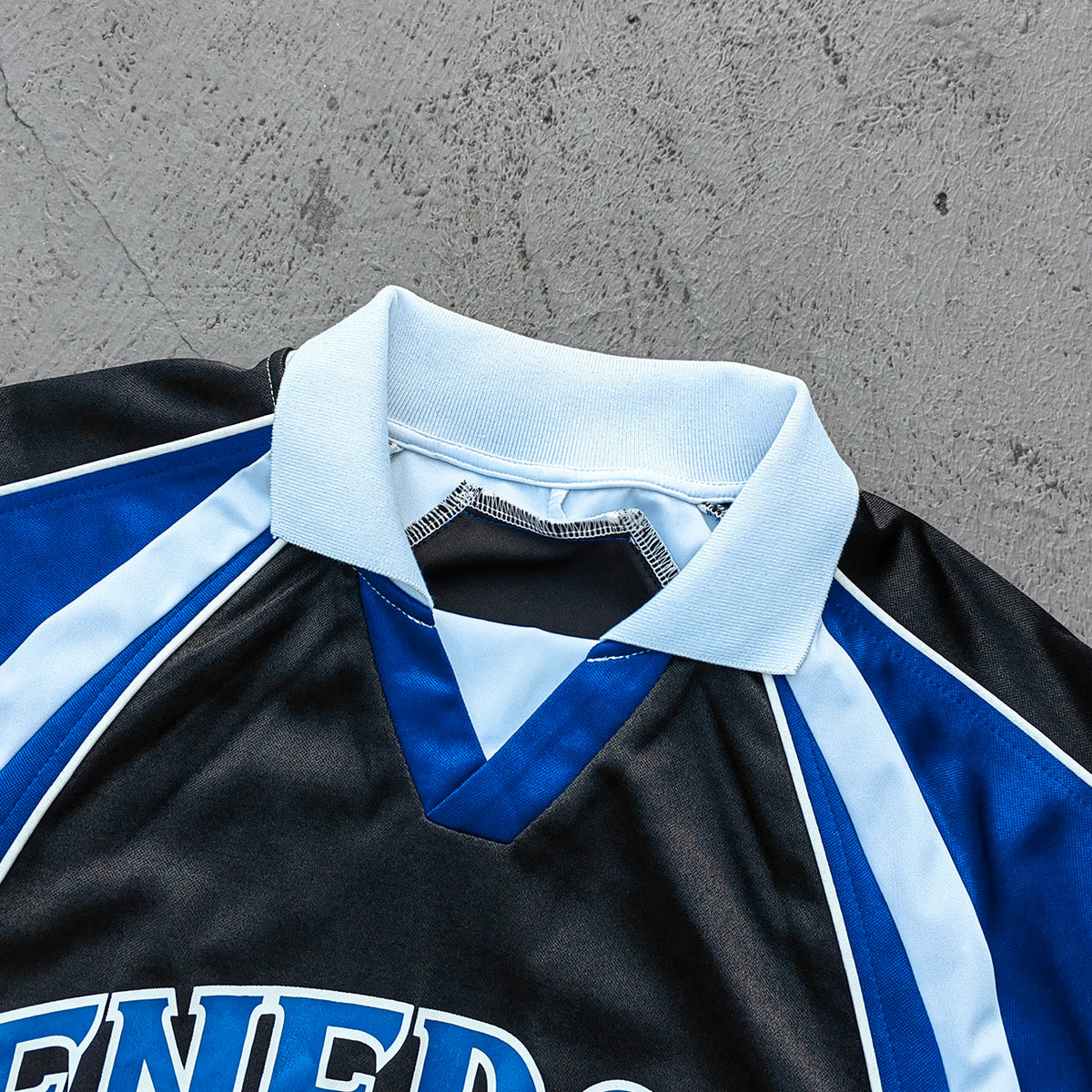 ENERGY Football Jersey Set - Black Blue White Color Block V Neck HUILI HDK Shirt Shorts Y2K Streetwear