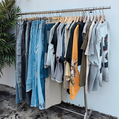 Sleeveless Tee - Light Gray Waffle Knit HUILI & HDK Vintage Magazine Collage Print Cut Off Y2K Streetwear