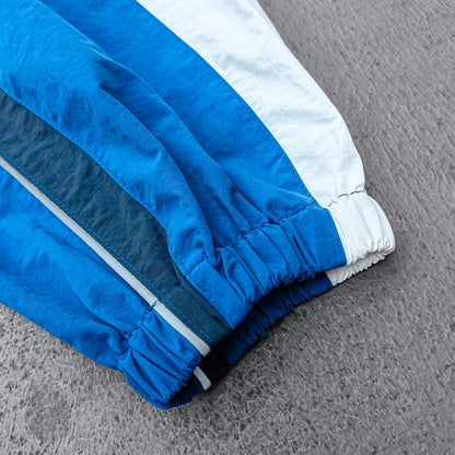 Color Block Track Pants - Royal Blue Navy White Curved Panel Reflective Piping Jogger Y2K Streetwear