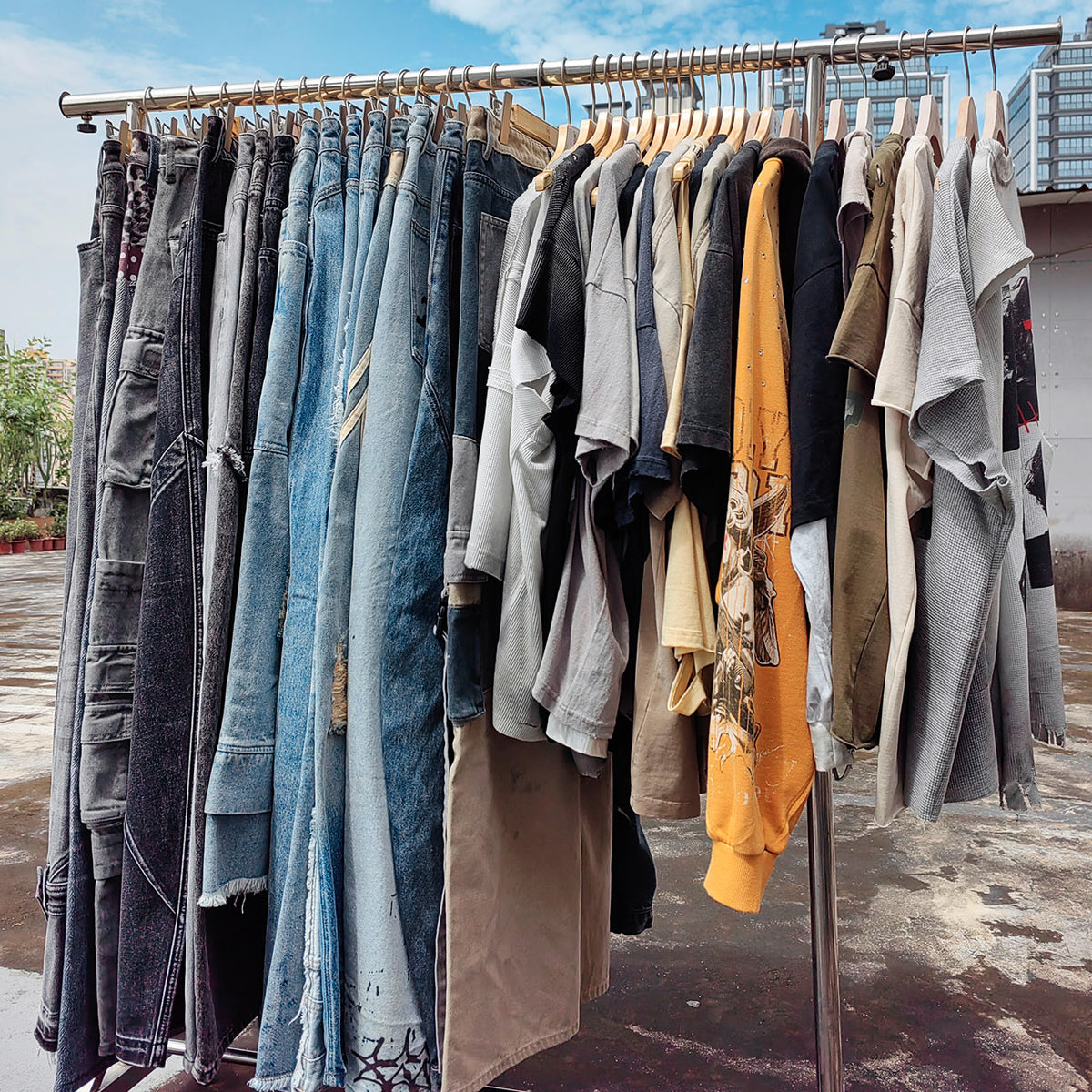 Sleeveless Tee - Light Gray Waffle Knit HUILI & HDK Vintage Magazine Collage Print Cut Off Y2K Streetwear
