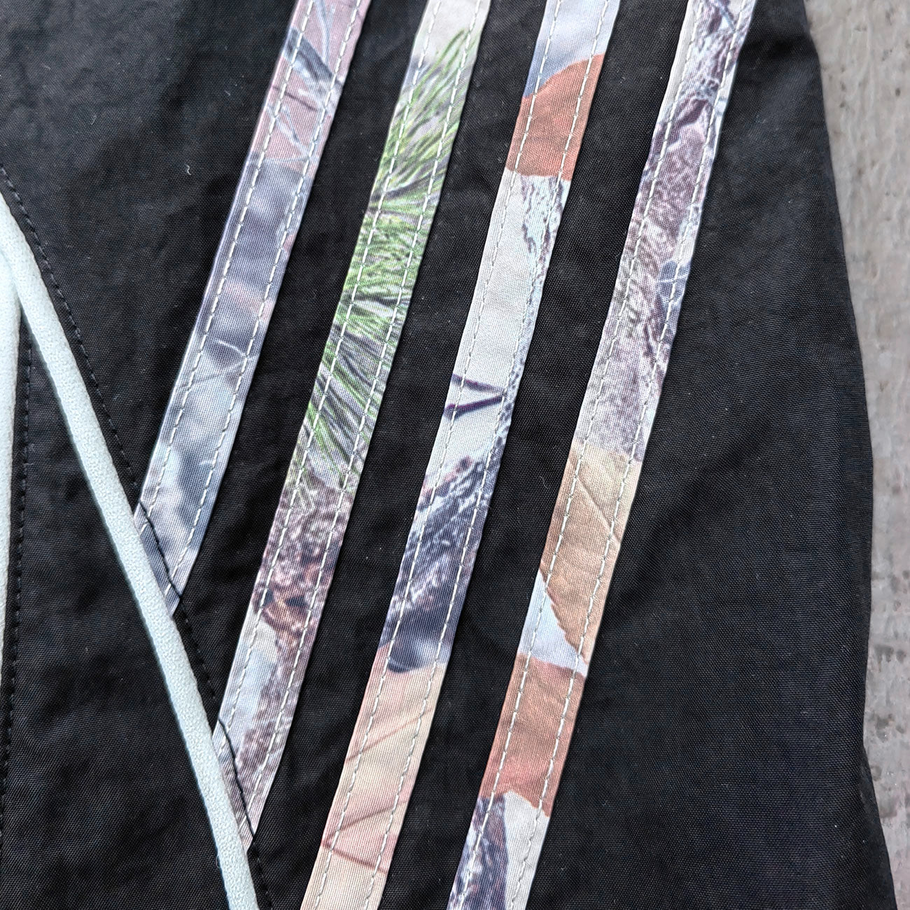 Black Green Camo Wide Leg Pants - Curved Panel Color Block Y2K Nylon Track Pants Streetwear
