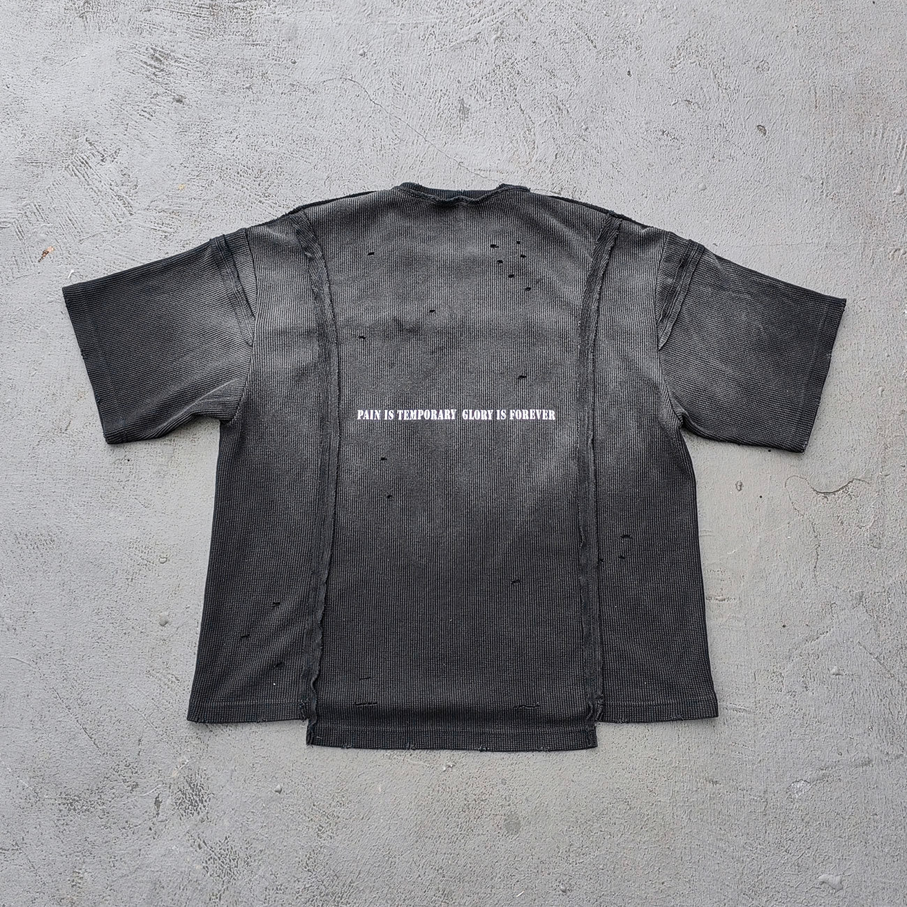 HOLY GLORY ENERGY Football Jersey Tee - Black White Waffle Knit Distressed Ripped Asymmetric Hem Y2K Streetwear