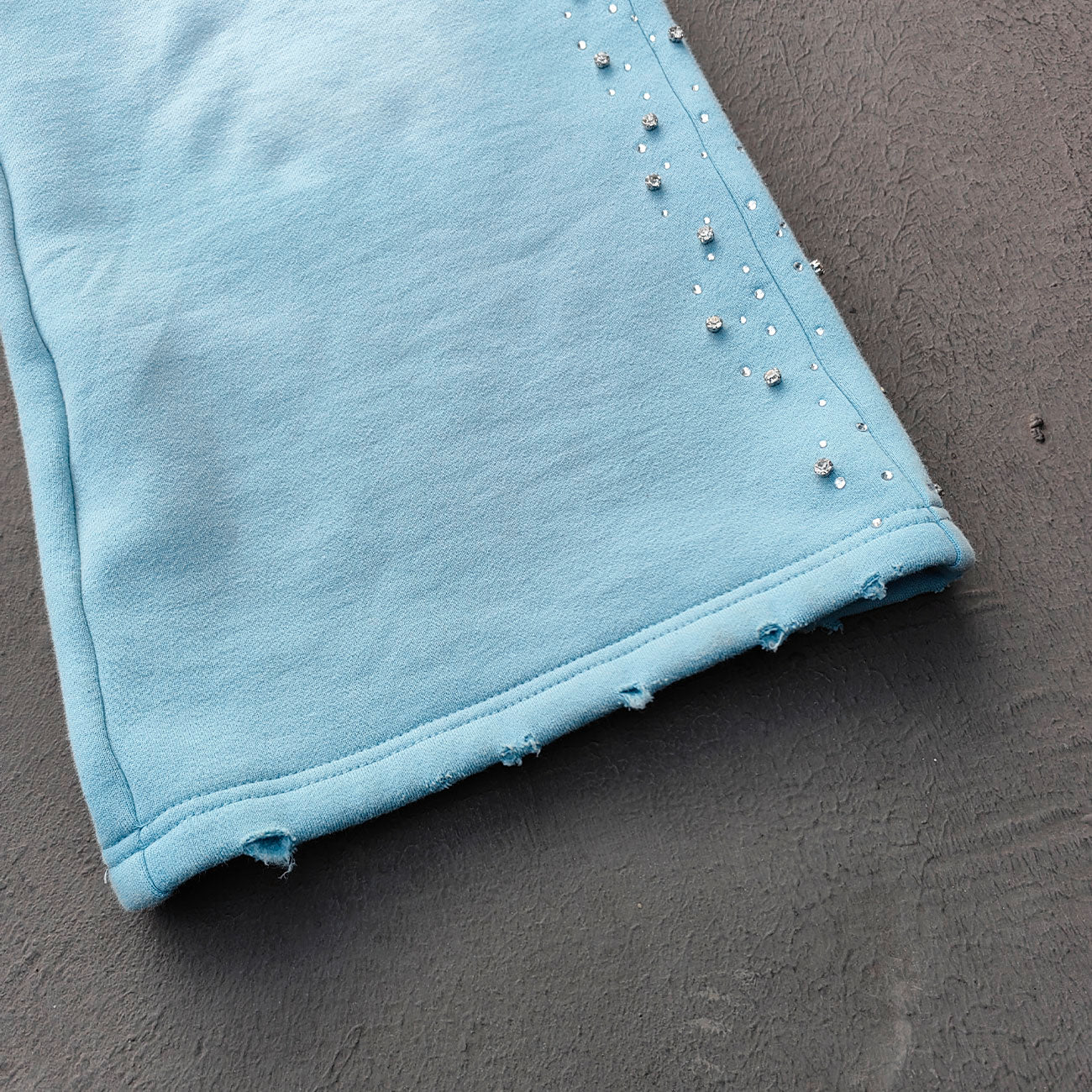 Light Blue Rhinestone Chain Tracksuit - Y2K Gradient Wash Matching Set