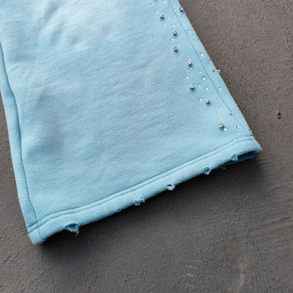 Light Blue Rhinestone Chain Tracksuit - Y2K Gradient Wash Matching Set