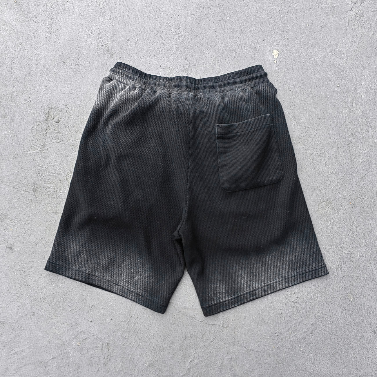 Waffle Knit Sweat Shorts - Black Acid Wash Vintage Distressed Y2K Streetwear