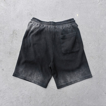 Waffle Knit Sweat Shorts - Black Acid Wash Vintage Distressed Y2K Streetwear