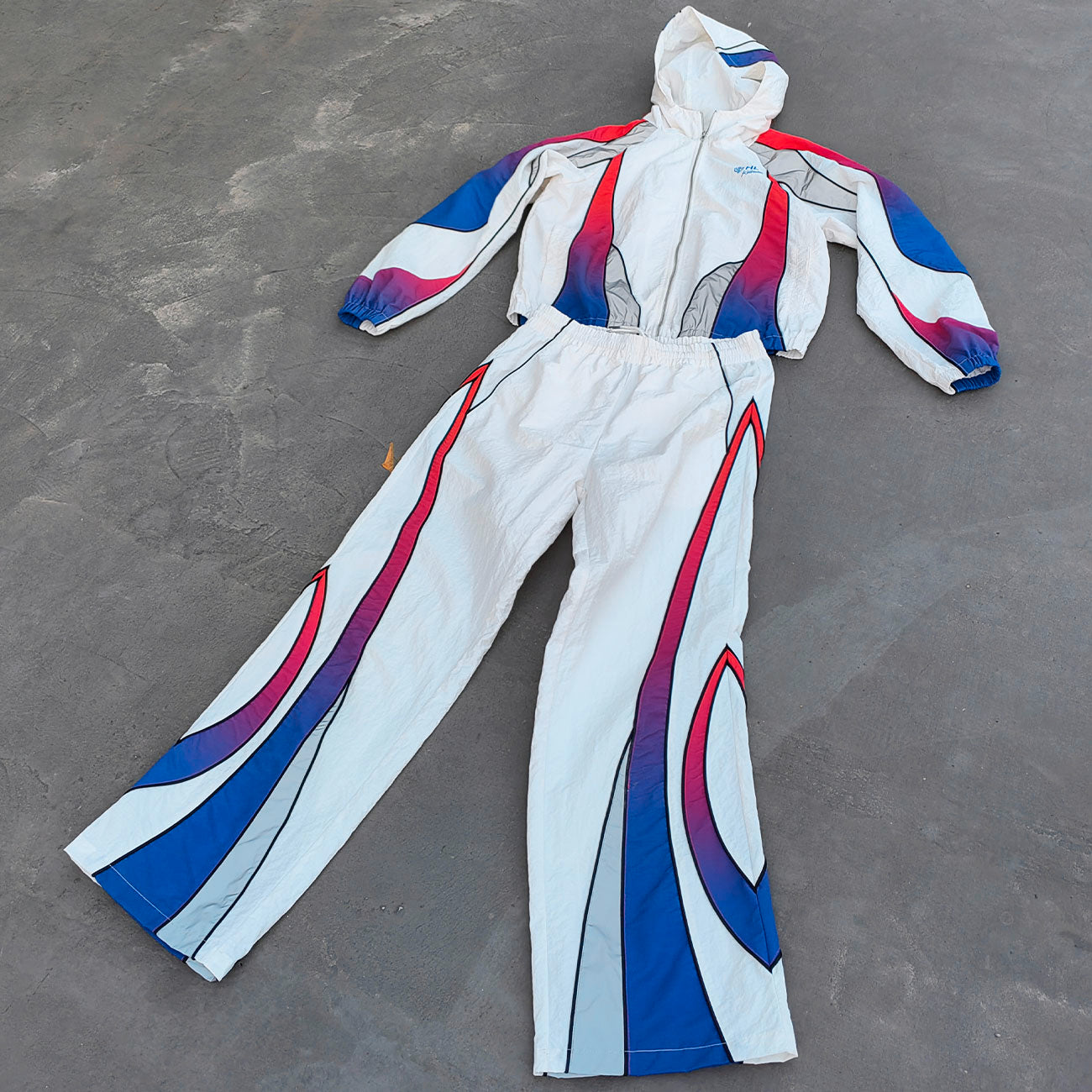White Green Blue Gradient Flame Tracksuit - Y2K Hooded Windbreaker Matching Set