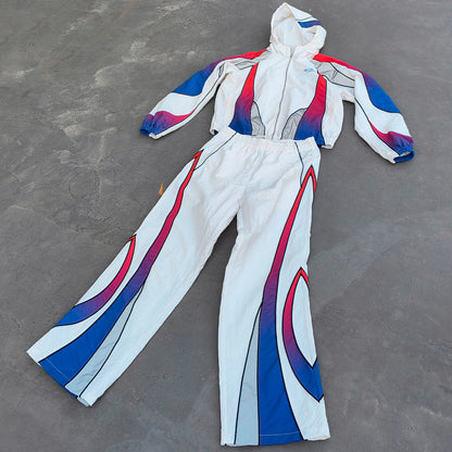 White Green Blue Gradient Flame Tracksuit - Y2K Hooded Windbreaker Matching Set