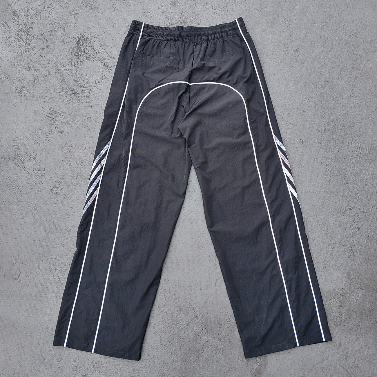 Black Green Camo Wide Leg Pants - Curved Panel Color Block Y2K Nylon Track Pants Streetwear