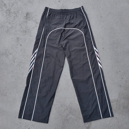 Black Green Camo Wide Leg Pants - Curved Panel Color Block Y2K Nylon Track Pants Streetwear