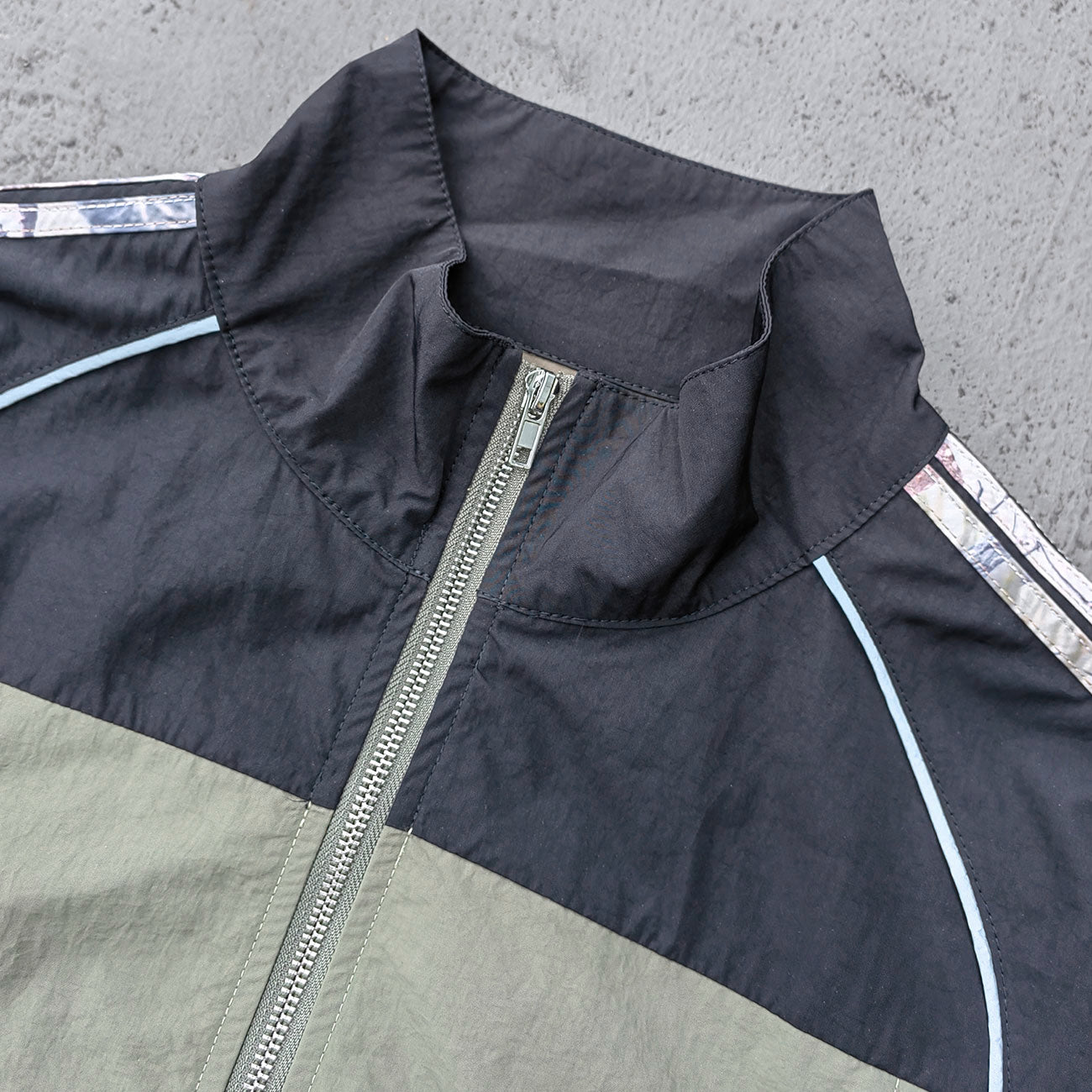 Color Block Windbreaker - Black Olive White Camo Stand Collar Eyelet HDK Logo Y2K Streetwear