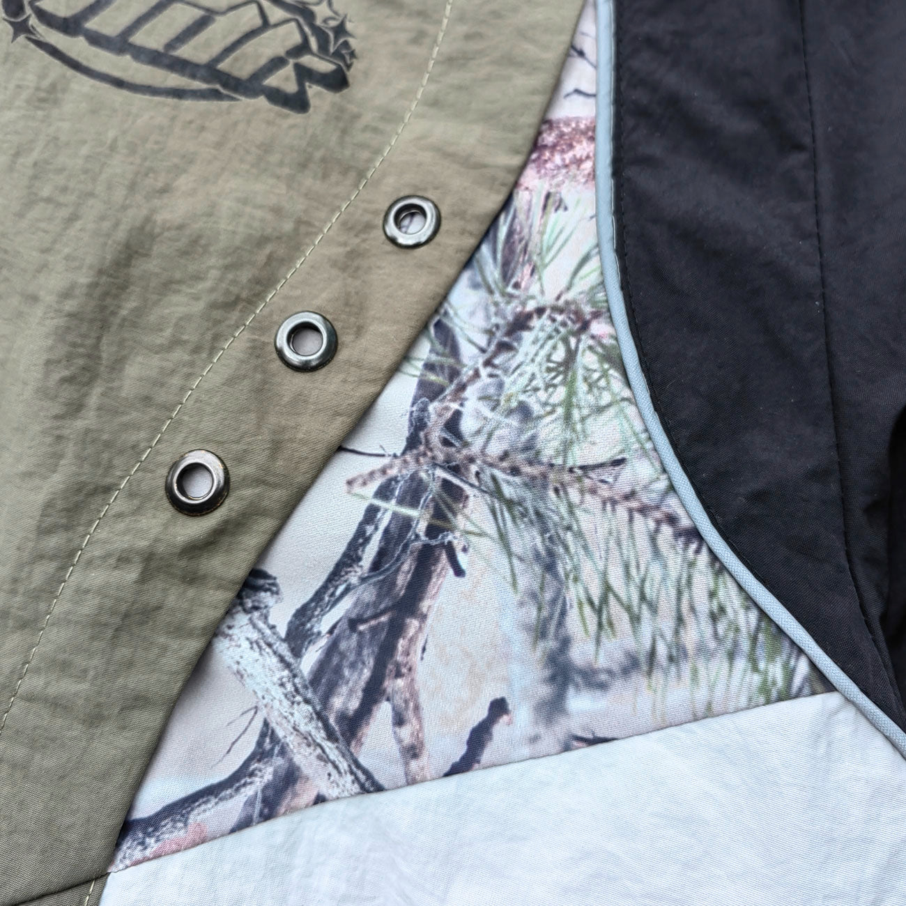 Color Block Windbreaker - Black Olive White Camo Stand Collar Eyelet HDK Logo Y2K Streetwear