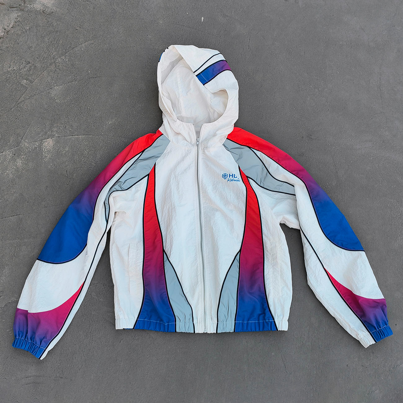 White Green Blue Gradient Flame Tracksuit - Y2K Hooded Windbreaker Matching Set