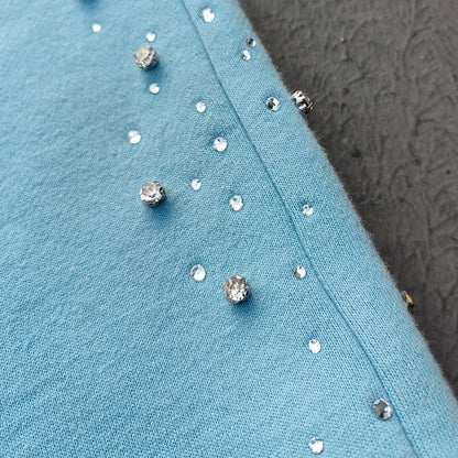 Light Blue Rhinestone Chain Tracksuit - Y2K Gradient Wash Matching Set