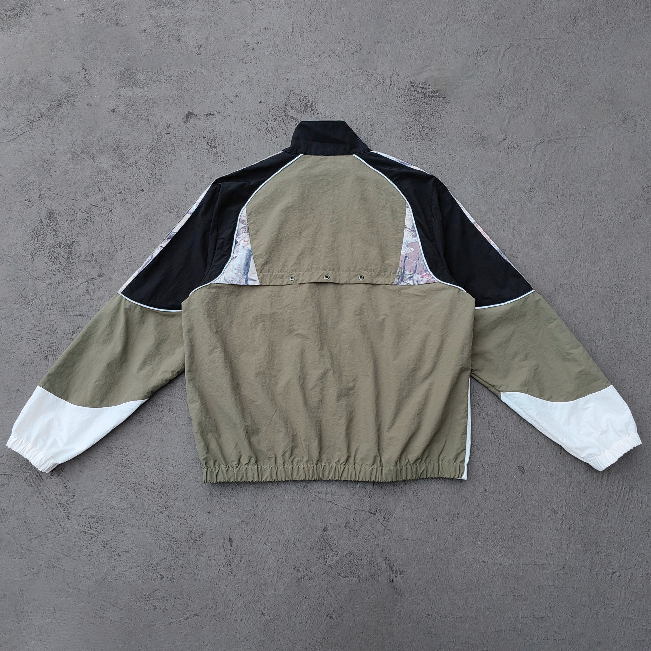 Color Block Windbreaker - Black Olive White Camo Stand Collar Eyelet HDK Logo Y2K Streetwear
