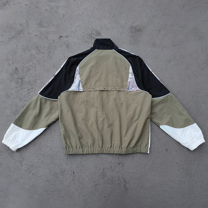 Color Block Windbreaker - Black Olive White Camo Stand Collar Eyelet HDK Logo Y2K Streetwear