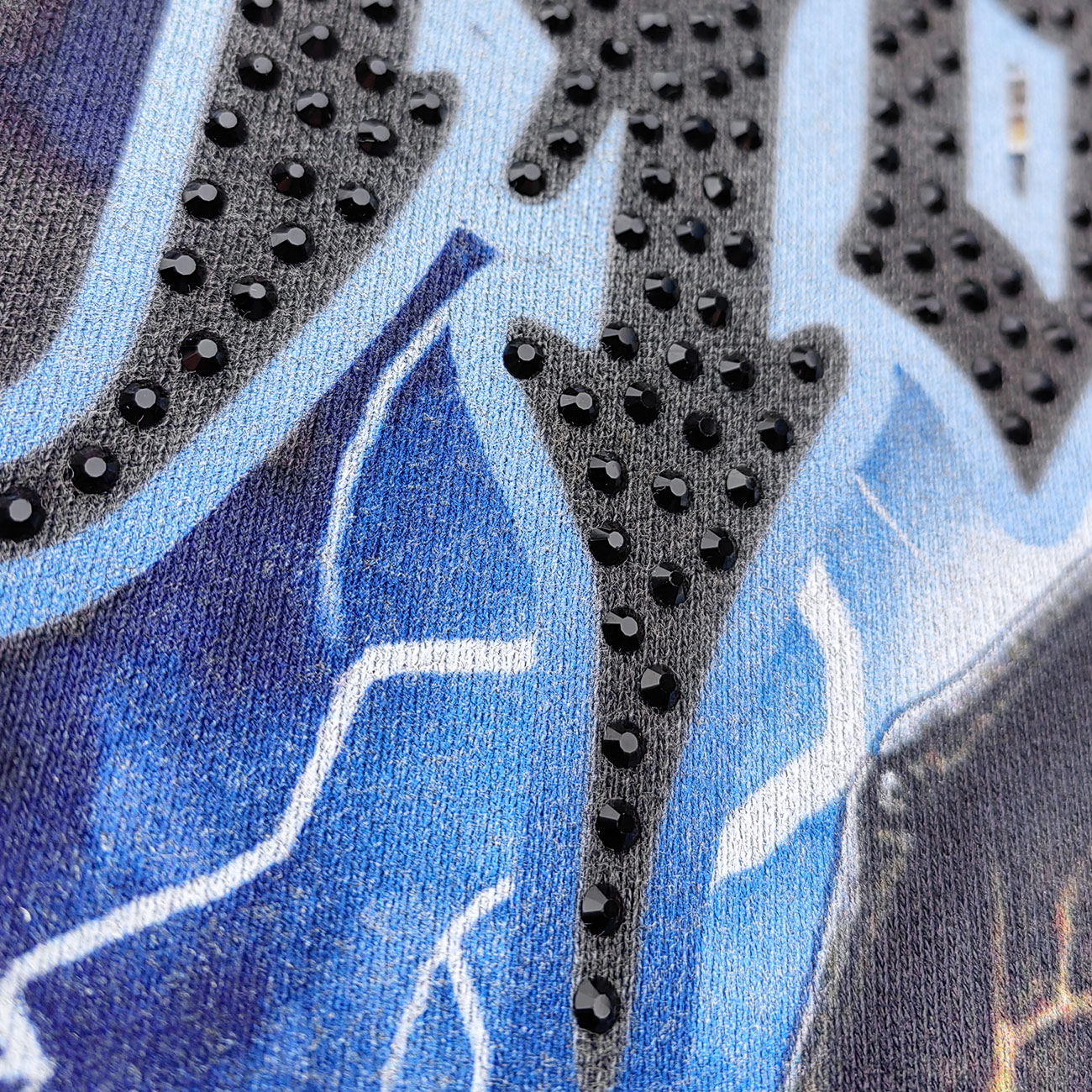 Holy Glory Rhinestone Hoodie - Dark Gray Acid Wash Grim Reaper Wolf Print Studded Y2K Streetwear