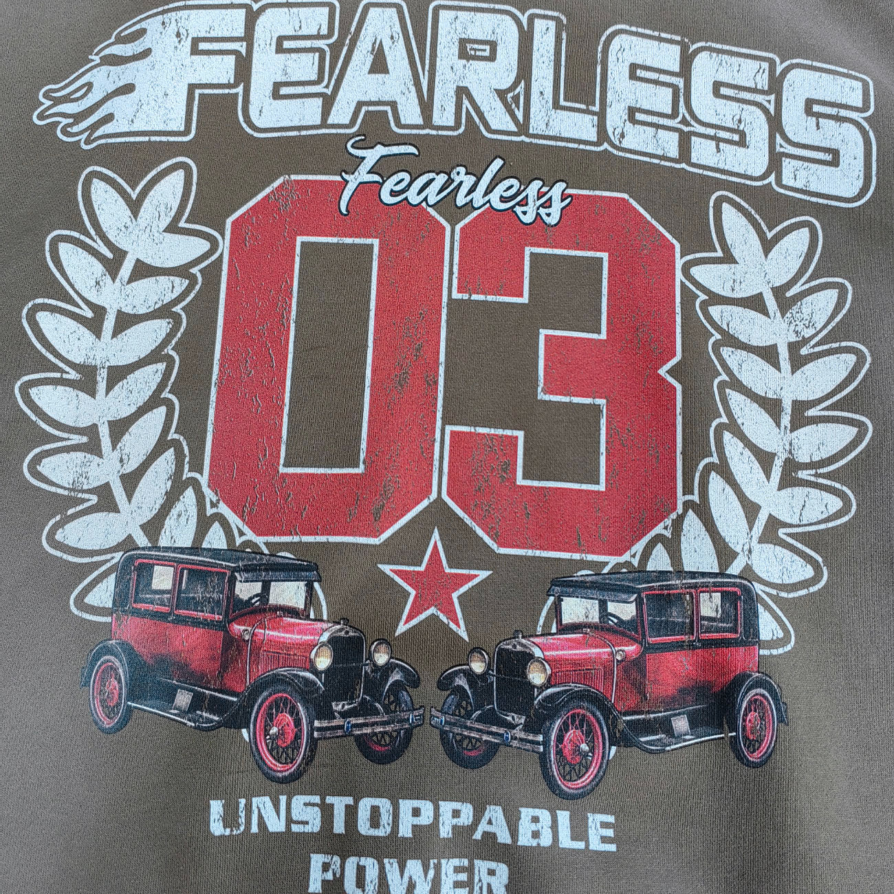 FEARLESS Graphic Hoodie - Vintage Comic Print Olive Wash Y2K Streetwear