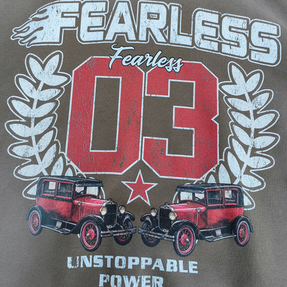 FEARLESS Graphic Hoodie - Vintage Comic Print Olive Wash Y2K Streetwear