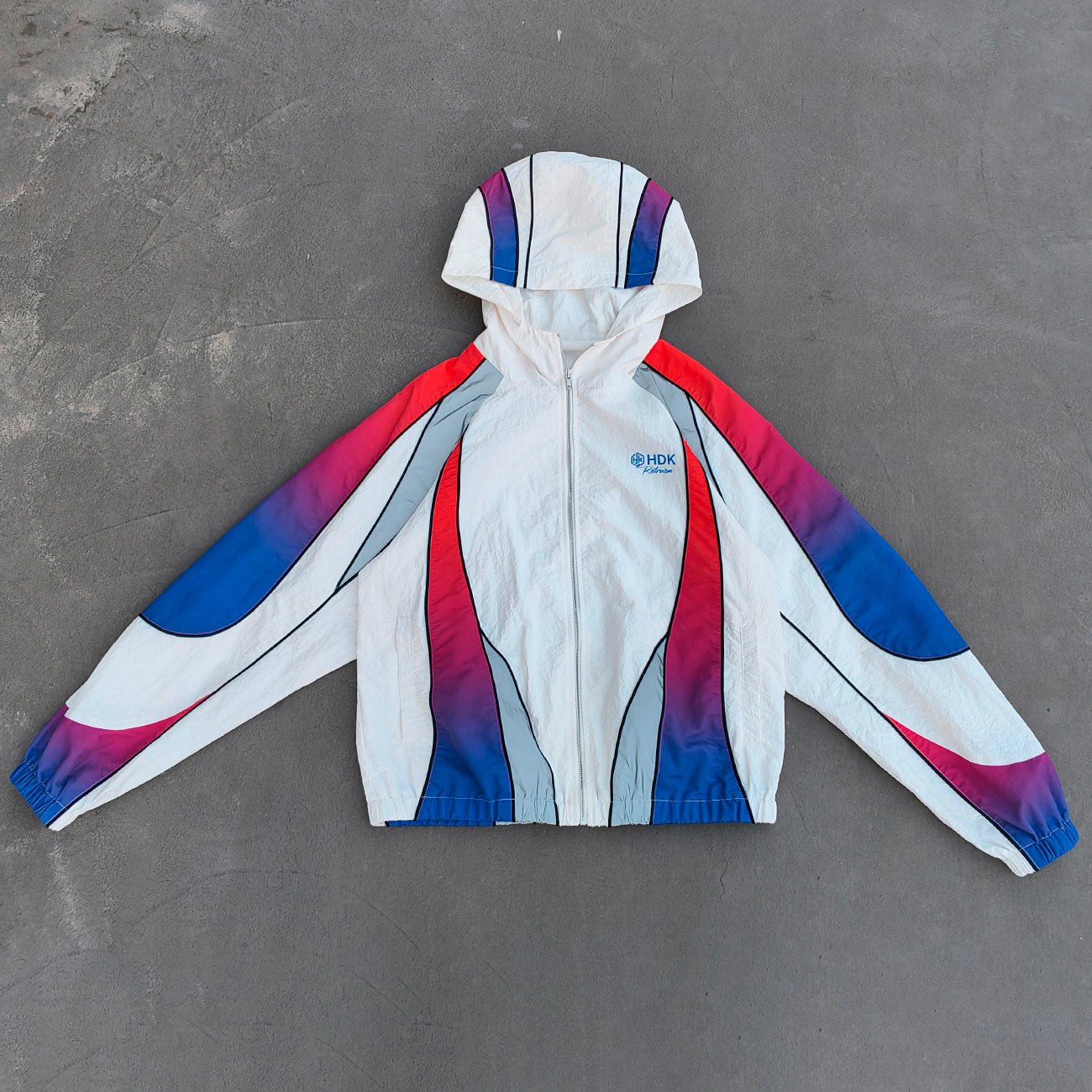 White Green Blue Gradient Flame Tracksuit - Y2K Hooded Windbreaker Matching Set