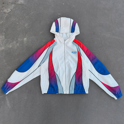 White Green Blue Gradient Flame Tracksuit - Y2K Hooded Windbreaker Matching Set