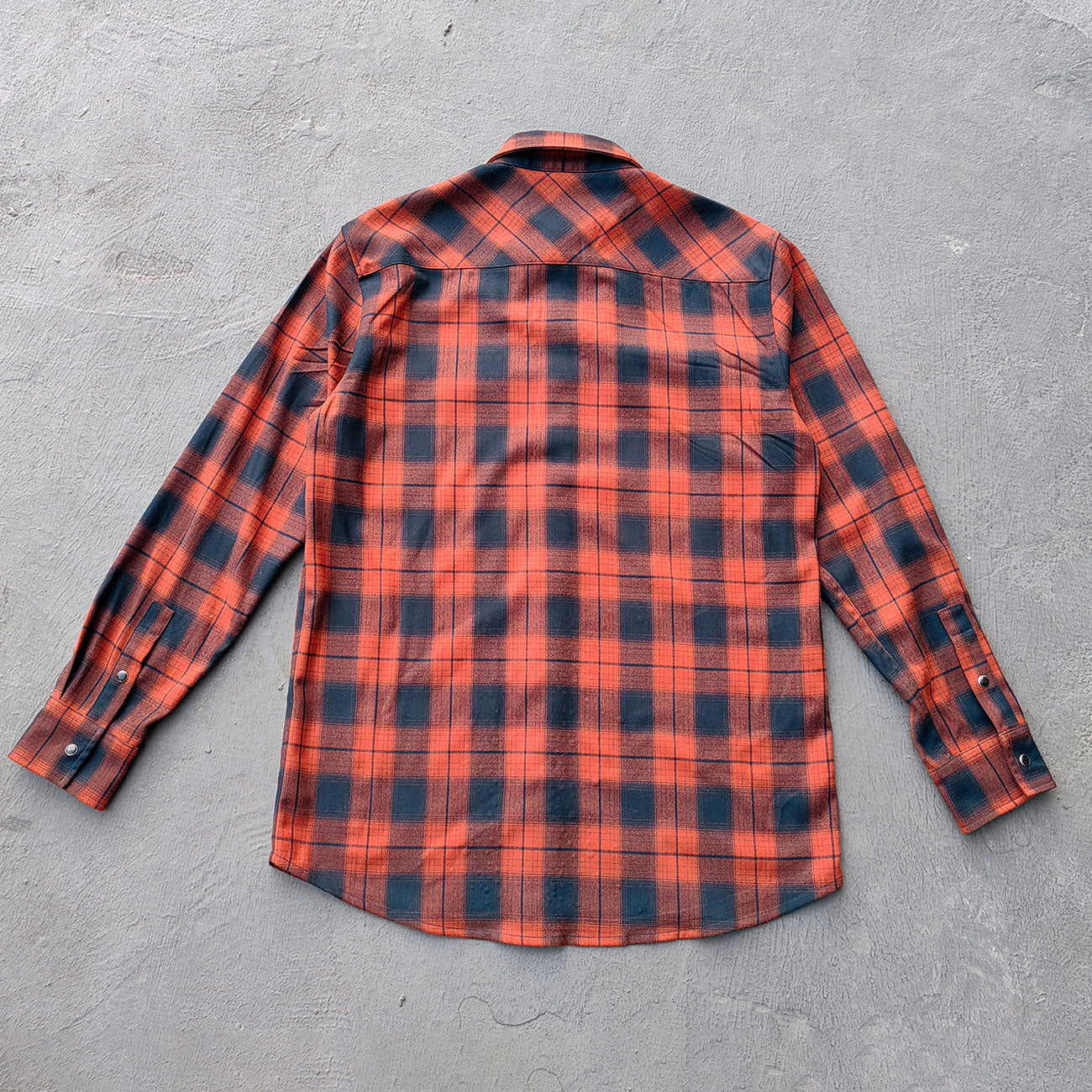 Rhinestone Plaid Shirt - Orange Black Flannel Y2K Snap Button Oversized