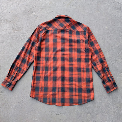 Rhinestone Plaid Shirt - Orange Black Flannel Y2K Snap Button Oversized