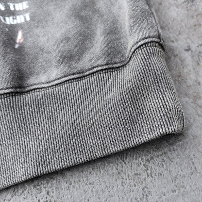 Holy Glory Rhinestone Hoodie - Dark Gray Acid Wash Grim Reaper Wolf Print Studded Y2K Streetwear