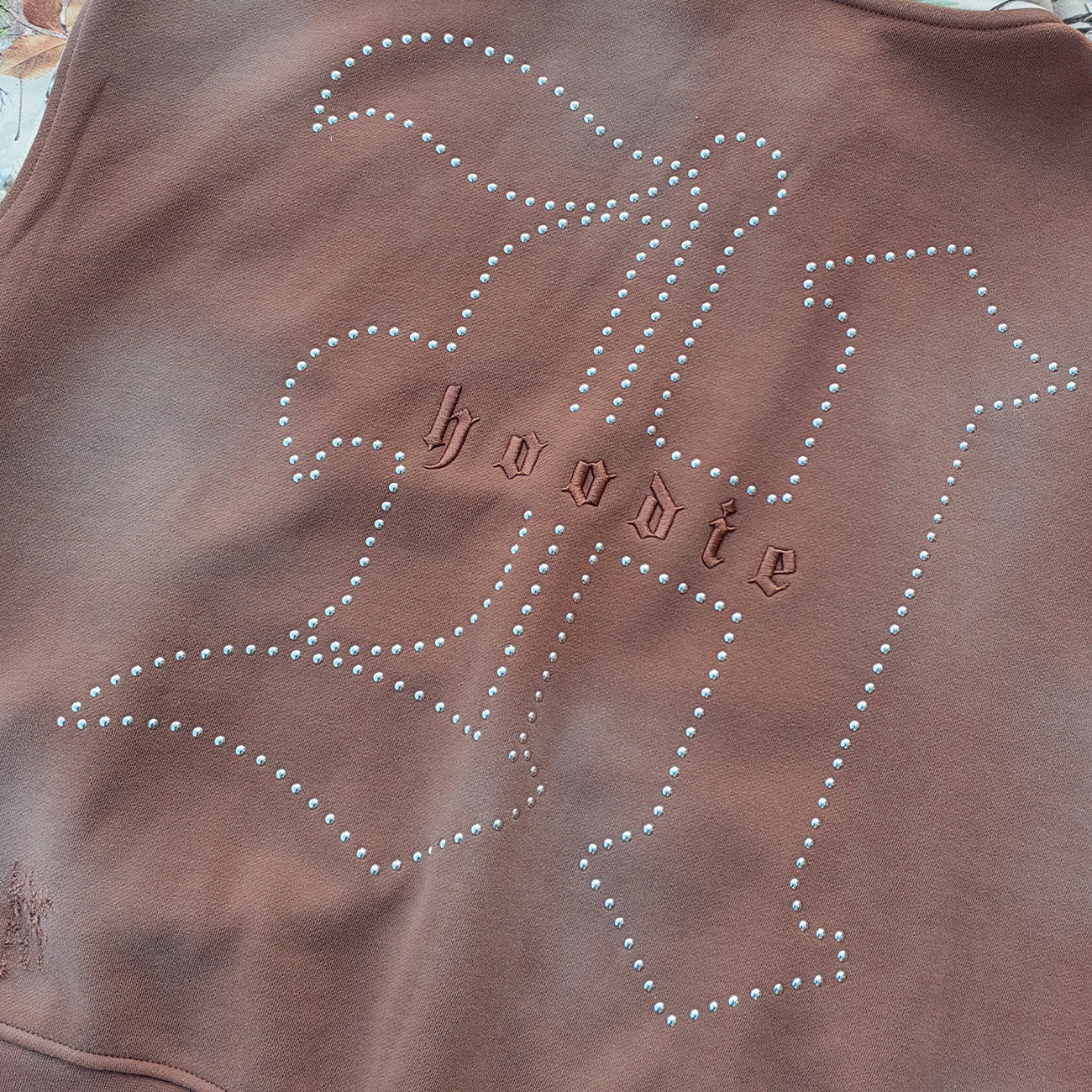 Camo Patchwork Zip Up Hoodie - Brown 03 Number Studded Distressed Y2K Streetwear