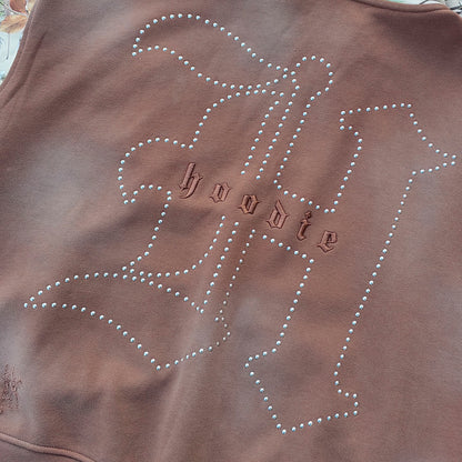 Camo Patchwork Zip Up Hoodie - Brown 03 Number Studded Distressed Y2K Streetwear