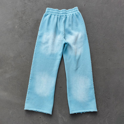 Light Blue Rhinestone Chain Tracksuit - Y2K Gradient Wash Matching Set