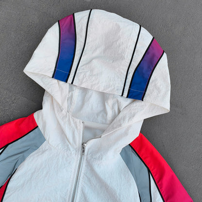 White Green Blue Gradient Flame Tracksuit - Y2K Hooded Windbreaker Matching Set
