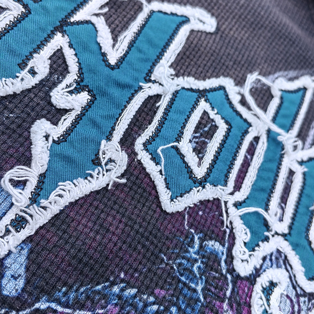 Holy Glory Rhinestone Zip Up Hoodie - Gray Navy Gradient Skull Eye Octopus Print Studded Y2K Streetwear