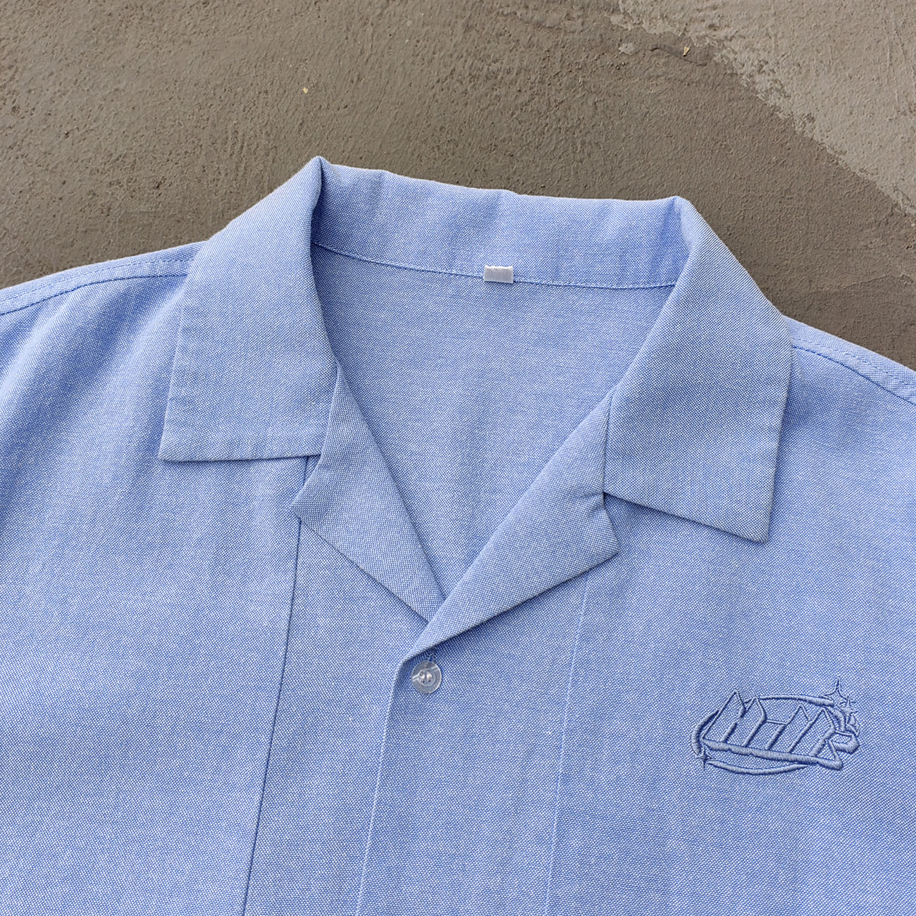 Light Blue Chambray Shirt - HDK Embroidered Half Zip / Camp Collar Y2K Streetwear