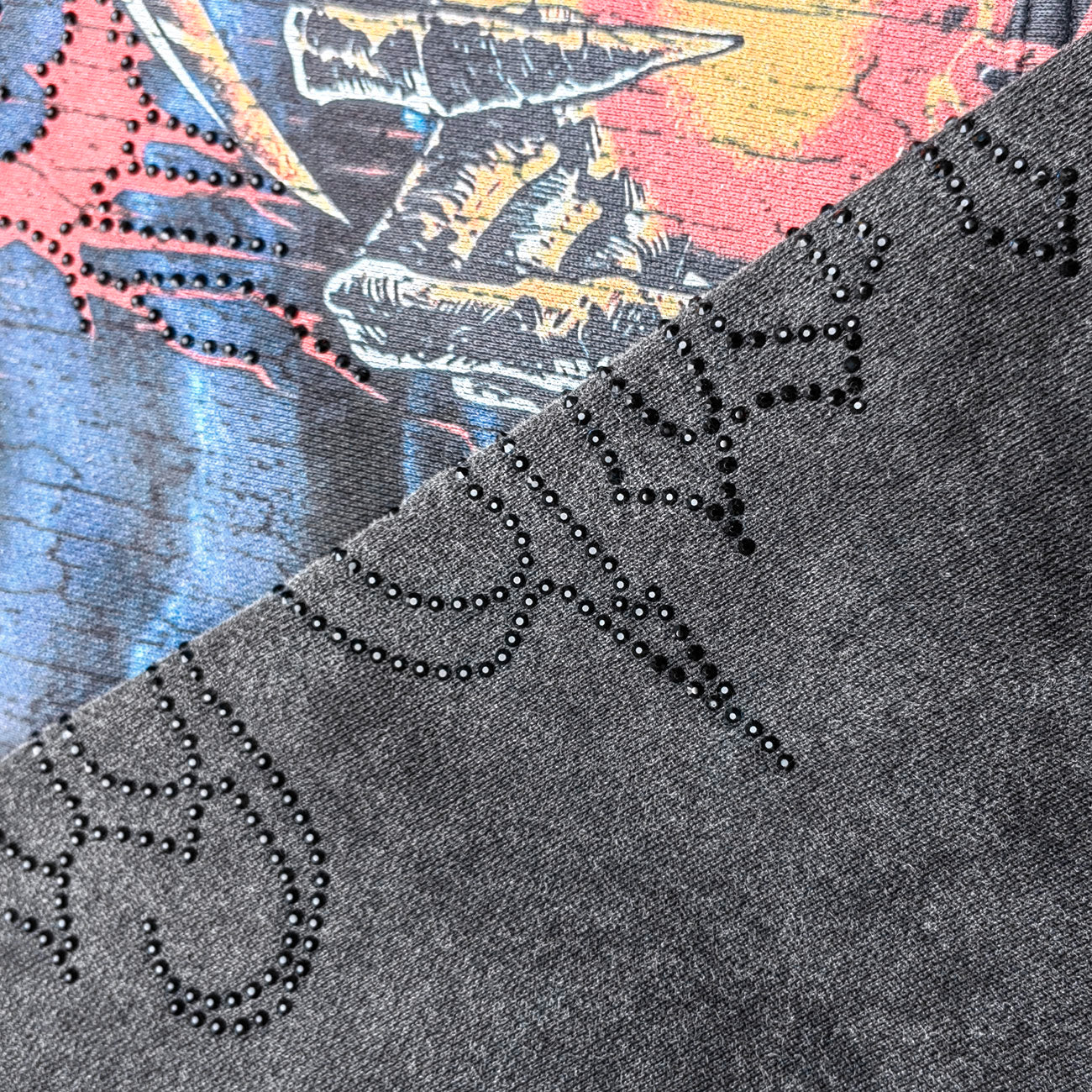 Holy Glory Rhinestone Hoodie - Black Acid Wash Grim Reaper Scythe Hellhound Print Studded Y2K Streetwear