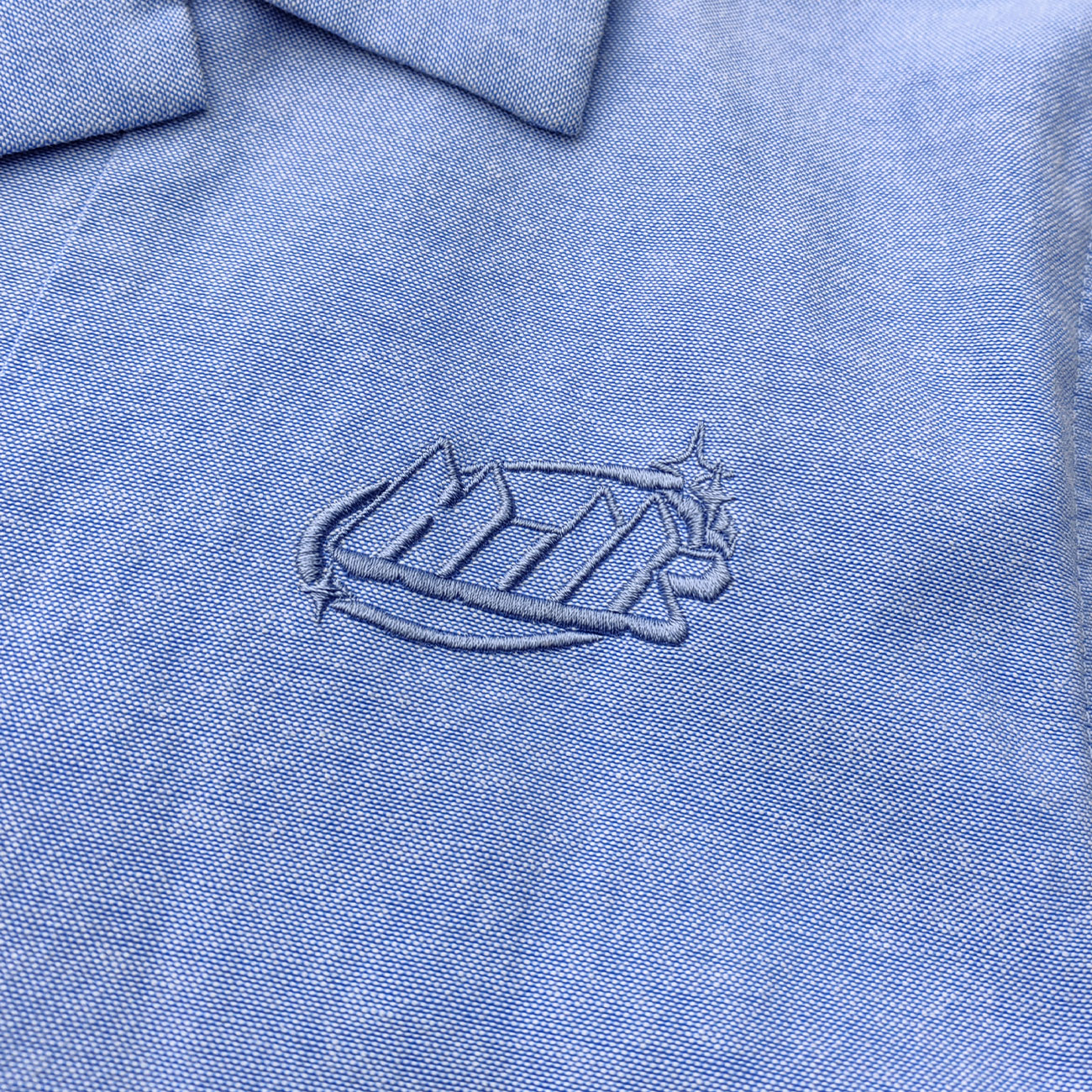 Light Blue Chambray Shirt - HDK Embroidered Half Zip / Camp Collar Y2K Streetwear