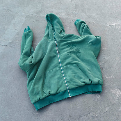 Reversible Zip Up Hoodie - Mint Green Waffle Knit Distressed Y2K Streetwear