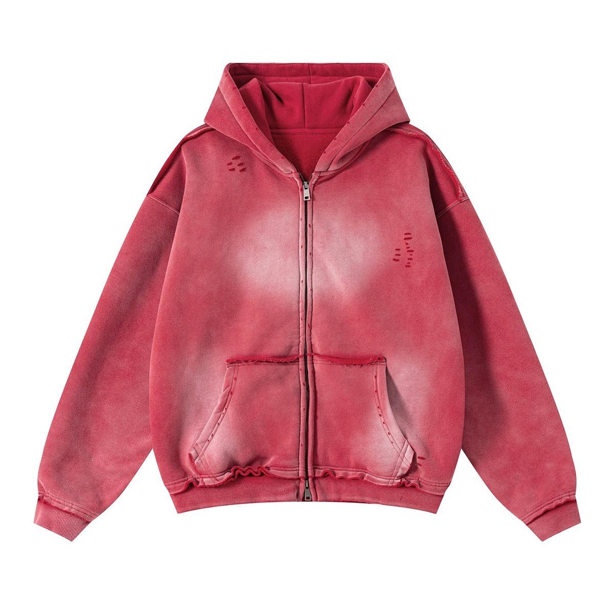 Men’s Oversized Gradient Zip Up Hoodie, Heavyweight 400G Fleece Vintage Streetwear Hooded Jacket, Washed Casual Sweatshirt