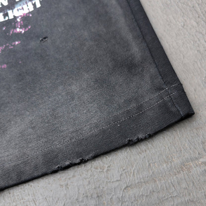 Y2K Dark Graphic Tee - Black Acid Wash Holy Glory Skull Print Ripped Oversized Gothic Streetwear