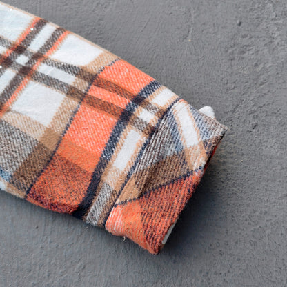 Rhinestone Plaid Jacket - Corduroy Collar Orange Zip Up Y2K Utility Streetwear