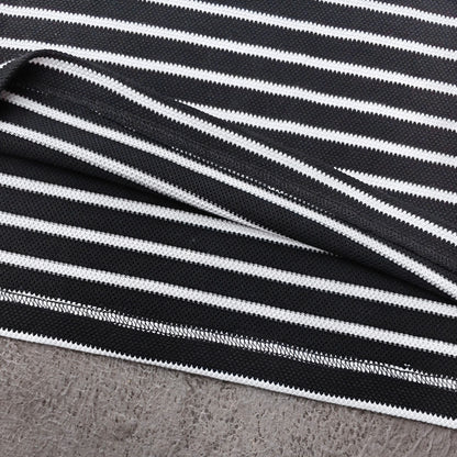Black White Stripe Polo Shirt - Waffle Knit Collared Half Button HDK Badge Y2K Streetwear