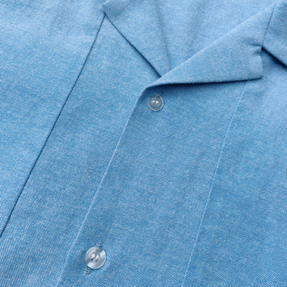 Light Blue Chambray Shirt - HDK Embroidered Half Zip / Camp Collar Y2K Streetwear
