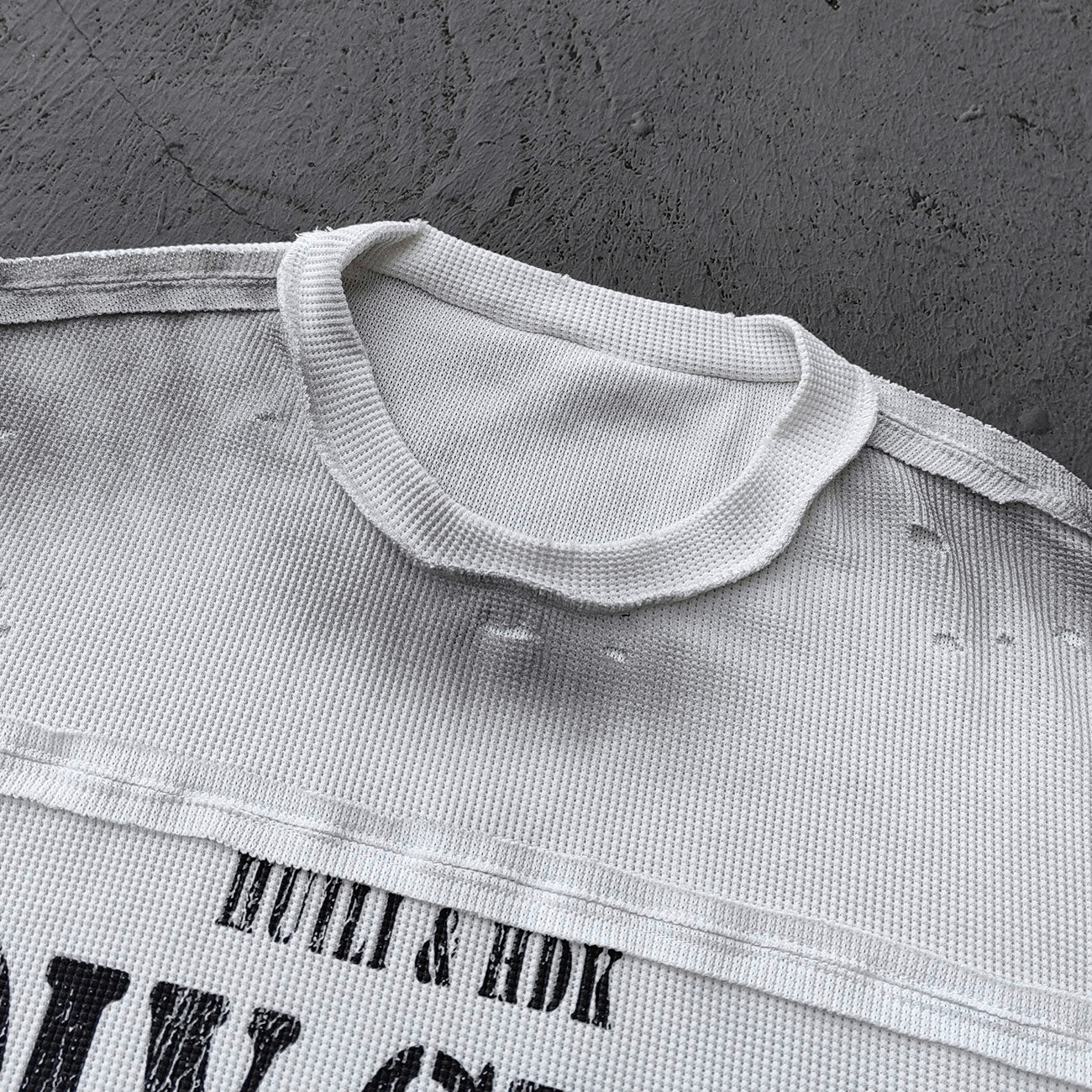HOLY GLORY ENERGY Football Jersey Tee - Black White Waffle Knit Distressed Ripped Asymmetric Hem Y2K Streetwear