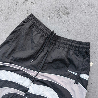 Spiral Print Track Suit Set - Black White Gray Swirl Panel Windbreaker Jacket Pants Y2K Streetwear