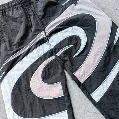 Spiral Print Track Suit Set - Black White Gray Swirl Panel Windbreaker Jacket Pants Y2K Streetwear