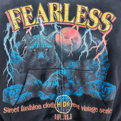 FEARLESS Panther Zip Hoodie - Studded Fake Two-Piece Black Wash Y2K Streetwear