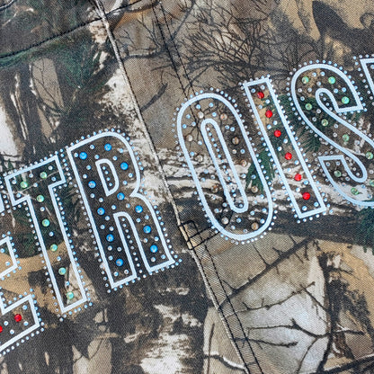 Tree Camo Cargo Shorts - Rhinestone Letter Y2K Baggy Streetwear