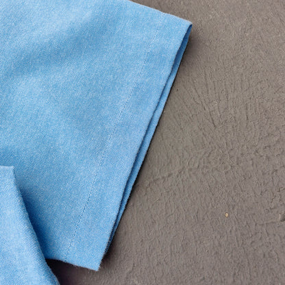 Light Blue Chambray Shirt - HDK Embroidered Half Zip / Camp Collar Y2K Streetwear
