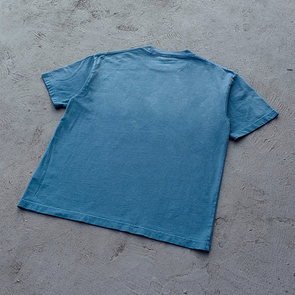 Holy Glory Graphic Tee - Slate Blue Acid Wash Skeleton Knight Lightning Distressed Ripped Y2K Streetwear