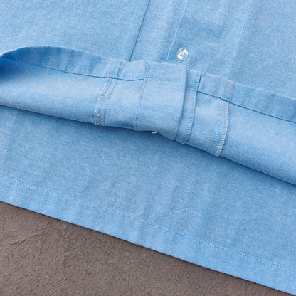 Light Blue Chambray Shirt - HDK Embroidered Half Zip / Camp Collar Y2K Streetwear
